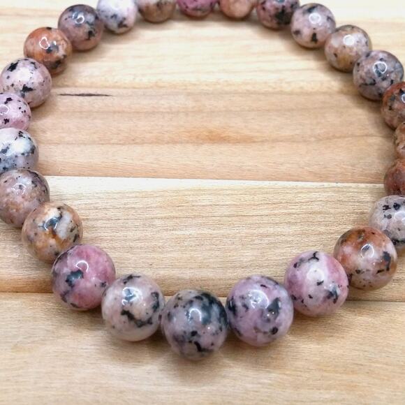 Pink Rhodonite Gemstone Bracelet Artisan Stretchy Natural 8mm Beads Bohemian NEW - Picture 8 of 9
